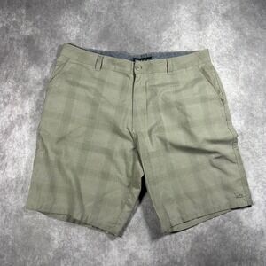 O'Neill Mens Hybrid Shorts 40 Tan Khaki Plaid Flat Front Walk Casual Tech Beach